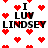 Pixelated red hearts float around black text reading "I LUV LINDSEY" on a white background with animated heart movement.