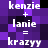 Pixelated text on a purple and black checkered background shows 'kenzie + lanie = krazyy' in two identical vertical arrangements.