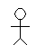 Pixelated stick figure animation showing four sequential poses of a dancing character with circular head, straight limbs, and triangular feet.