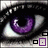 A pixelated close-up of a stylized eye with purple and white tones, featuring geometric shapes in the lower right corner.