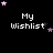 Black background with white text 'My Wishlist' and pink/purple star animations in pixel art style.