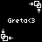 Pixel art icon with white geometric shapes on black background, text "Greta<3" repeated in four positions.