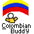 Pixelated icon with a yellow figure under a red and blue arc, gray background, and 'Colombian Buddy' text below.