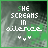 A 5x5 contact sheet of animated frames showing a pixelated text-based icon with green and white lettering on a dark background, displaying the phrase "SHE SCREAMS IN SILENCE" with small heart symbols below.