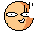 Pixelated circular avatar with orange and beige gradient, black outline, two white eyes, small smile, and alternating hand gestures showing either a peace sign or thumb-up.
