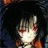Pixelated anime-style character icon with text overlay on black background, part of a 2-frame contact sheet showing slight animation changes.