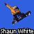 Pixelated figure in mid-air pose against blue background with white text 'shaun White' at bottom.
