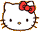 Four static frames of a Hello Kitty icon showing different facial expressions with red bow and yellow nose on gray background.
