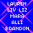 Blue background with pink diamond lattice pattern, white pixelated text listing names in two