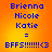 Blue pixelated text on orange gradient background reads Brienna Nicole Katie = BFFS!!!!!!<3 in four identical quadrants.