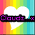 four identical pixelated icons with rainbow striped backgrounds, white hearts, and text reading "Clau dz...x" in varying colors