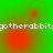 Green background with red circular gradients and white text repeating 'gotherabbit' in pixelated font.