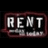 Static pixel art icon with bold white text "RENT" inside a dark red rectangular frame on black background.