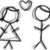 Black-and-white stick-figure icons of two people in various poses with heart symbols, one figure wearing a dress and the other a shirt, all on white background.