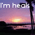 Sunset scene with palm trees and water, text fragments reading 'I'm heals', 'over head', and 'for you' across four