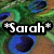 Peacock feather background with four instances of the name 'Sarah' in white text, two with asterisks and two without.