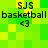 Green and yellow pixelated with repeated text elements including 'SJS', 'basketball', and '<3' in black font