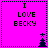 Four identical pink square arranged in a , each displaying 'I LOVE BECKY' text with dark blue pixelated tree and star symbols