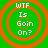 Green background with orange concentric circles and white text reading "WTF Is Going On?" in four identical quadrants.