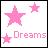 Animated sequence of star-themed icons with pink, black, and gray color variations displaying text phrases like 'Dreams', 'Do', 'Come', 'True' across frames.