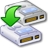 Pixelated icon shows silver USB drive with green arrow pointing downward onto it, set against white background.