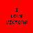Four identical red backgrounds with black text "I LOVE VICTORA" arranged in a , each featuring one white rectangular bar covering different lines of the text