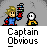Animated contact sheet of Captain Obvious character in various poses with speech bubbles, displayed on gray background.