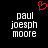 Black background with white pixelated text 'paul', 'joesph', and 'moore' in three lines, a red pixelated heart symbol above the left side of the text.