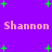 Purple background with green starbursts and repeated pink text 'Shannon Shannon' in two