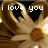 Pixelated brown dog face with large black eyes and white text reading 'i love you' across the top.