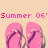 Animated contact sheet of pink flip-flops with repeating "Summer OE'" text in rainbow colors across four rows on a beige background.