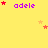 Yellow background with repeated purple 'adele' text and scattered red/orange stars, some stars partially overlapping text.