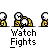 Animated contact sheet of a yellow stick figure character with white hair performing repetitive motion above "Watch Fights" text on gray background.