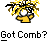 Pixelated cartoon character with spiky yellow and brown hair, one visible eye, and a raised hand gesture against gray background.