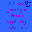 Blue background with purple pixelated text reading 'i love georgie from sydney white' and a dark blue heart symbol replacing the word 'heart'.
