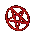Red circular and star-shaped symbols in various configurations on a gray background, transitioning through multiple forms.