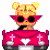 Pixelated character with blonde pigtails and red sunglasses drives a pink car with white heart, next to orange 'VOOM VOOM' text.