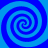 Four blue spiral patterns arranged in a on a solid blue background, with alternating light and dark blue tones creating a swirling effect