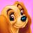 Pixelated close-up of a character with long orange hair and large blue eyes against a pink background.