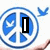 Blue peace symbol with white outline and small blue bird, held by a hand, displaying sequential text: I, love, chris.