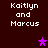 Dark red background with white text reading "Kaitlyn and Marcus" in four positions, each accompanied by a purple star icon.