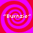 Four identical spiral patterns in red and purple with "Burnzie" text in yellow pixelated font, arranged in a on a solid red background