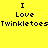 Yellow background with black text "I Love Twinkletoes" and pink rectangular highlights shifting across the text in two