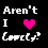 Pixelated text 'Aren't I lovely?' with a heart symbol in three variations: pink, white, and red hearts on black background.
