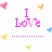 Pixelated pink text reads "I Love" on left and "Well I don't need to go on that" on right, surrounded by small heart shapes in yellow, orange, blue, green, and pink against white background.