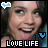 six pixelated images showing a person with dark hair and light skin, each containing blue heart symbols and the text "LOVE LIFE" at the bottom