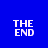 Blue background with white pixelated text 'THE END' in four positions, each with distinct blur effects.