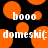Black background with orange circular shapes and white pixelated text reading 'booo' above 'domeski( domeski('.