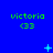 A blue background displays green text reading 'victoria <33' repeated across three , with animated pixel symbols appearing between