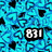 Blue patterned background with black text overlays reading '831', '8 letters', '3 words', 'I meaning', and 'I LOVE YOU' in pixelated font.
